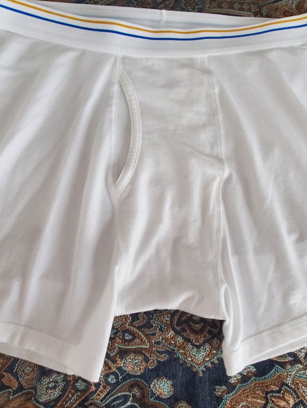 Stafford White Athletic Shorts with Blue and Yellow Waistband